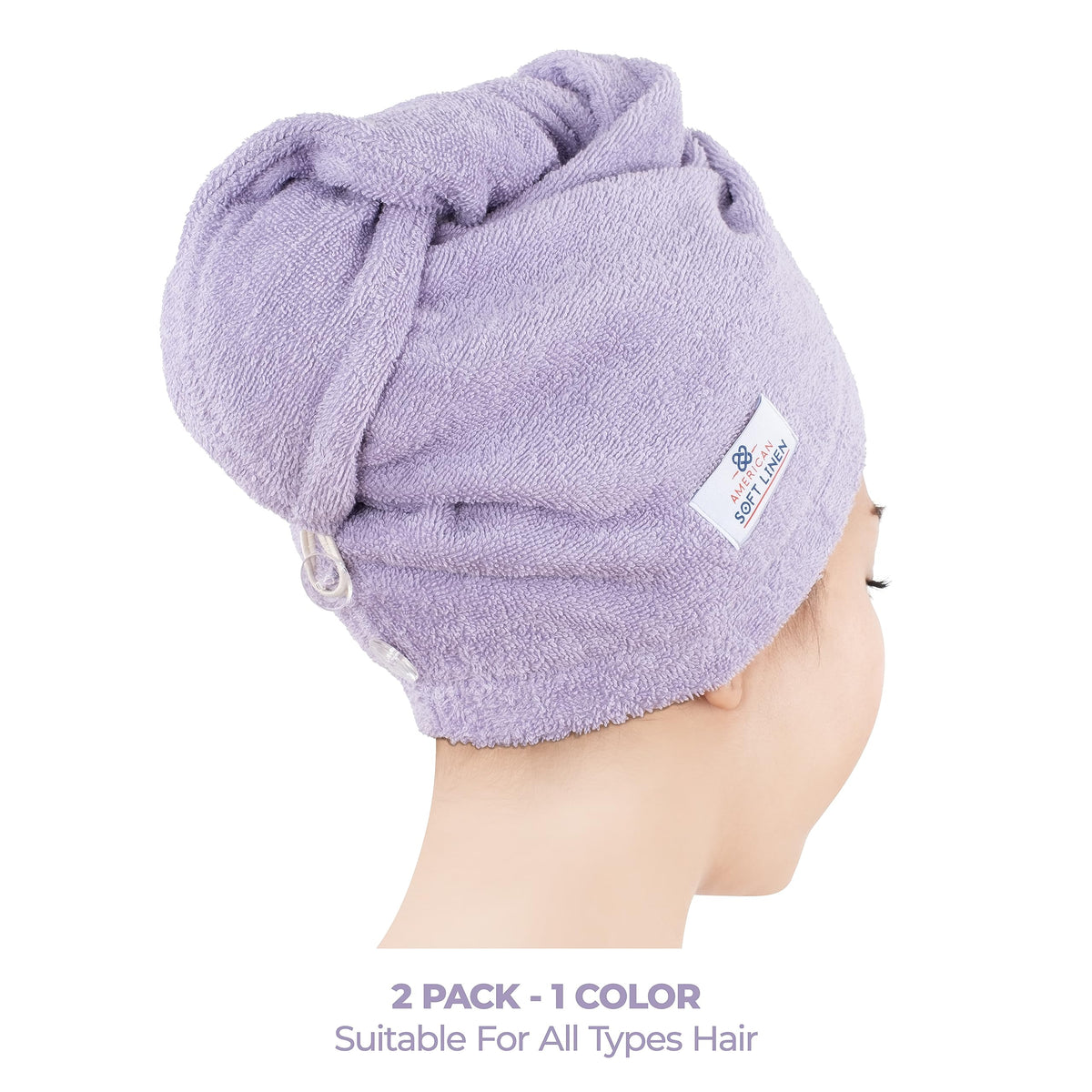 Two-pack head towel cap with adjustable buttons for secure fit
