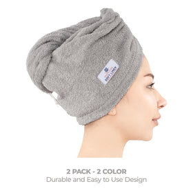 American Soft Linen user wearing the head towel cap after shower.