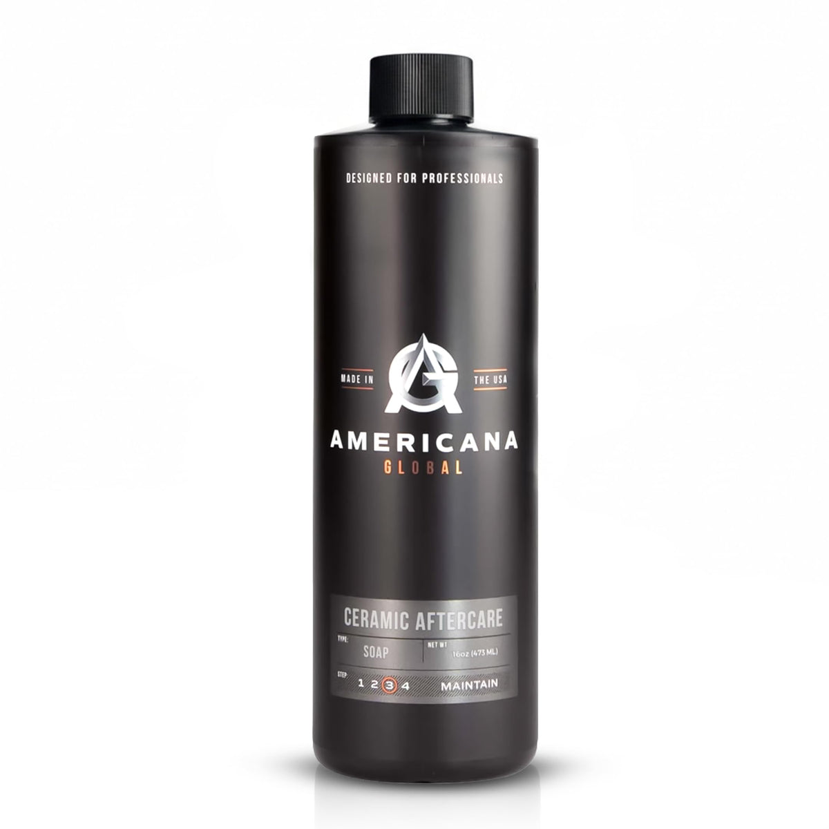 Americana Global Ceramic Aftercare Soap bottle pour for easy coating maintenance.