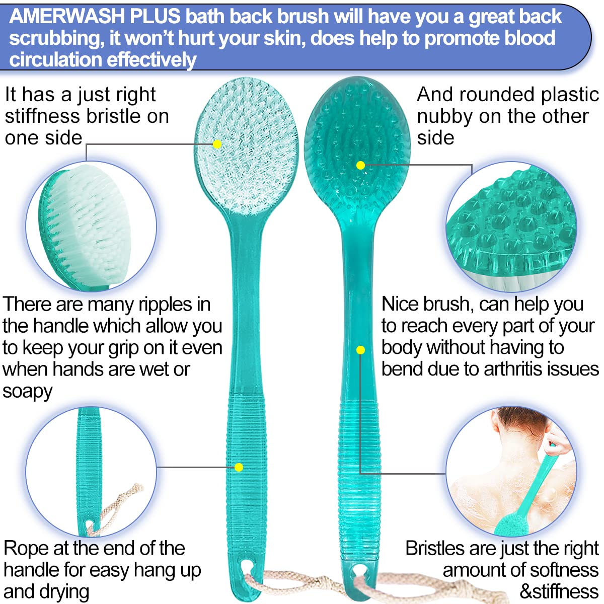 AmerWASH Plus two-pack set of durable, washable back brushes.