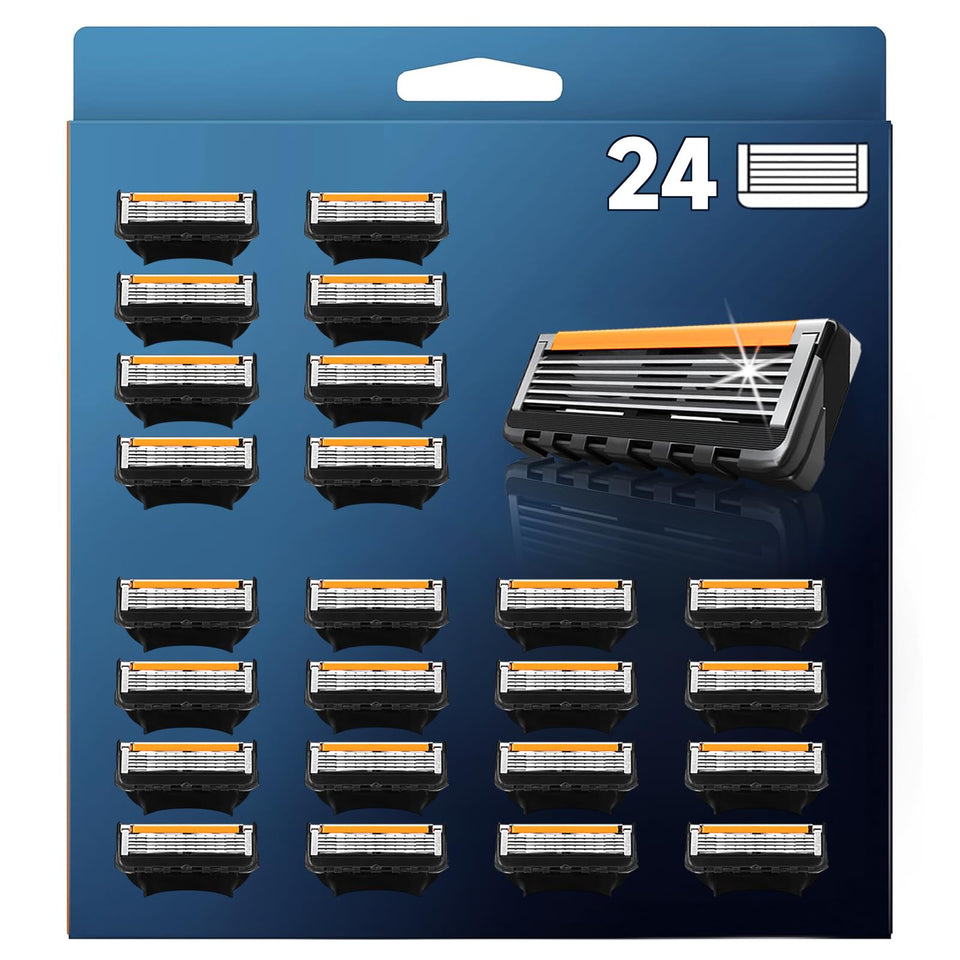 Amerzam 24-pack razor blades showing value and refills for daily use