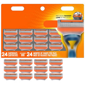 Amerzam 24pc premium razor blades pack for Fusion 5, long lasting sharpness for daily shaves.