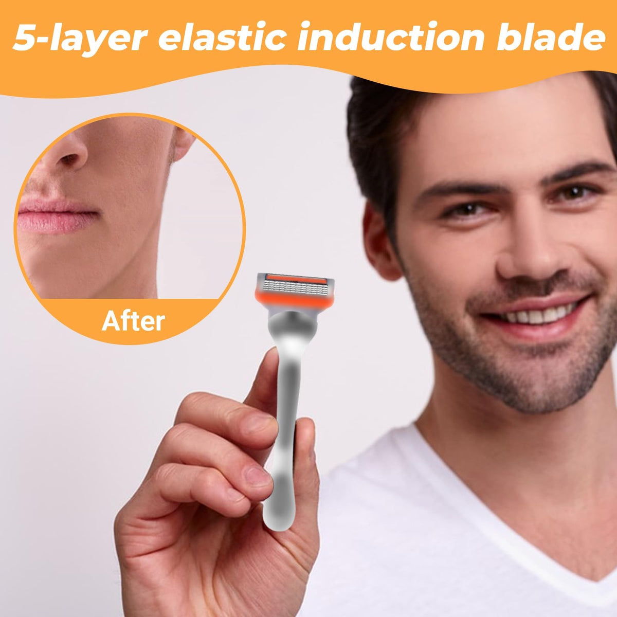 Amerzam 5-layer stainless steel blades close-up for a close shave.