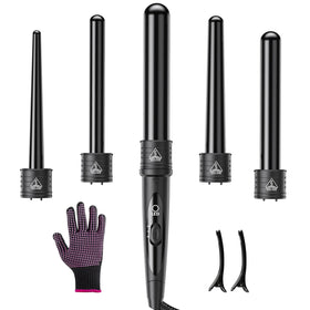 Amgcive 5-in-1 curling wand set with interchangeable tubes for versatile styling on all hair types.