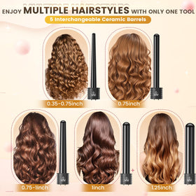 Amgcive ceramic tourmaline barrel 035-075 inch focused on tight curls for day-long definition.