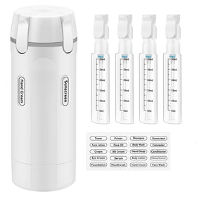 Amiarc 4-in-1 travel dispenser for shampoo with clear label for quick ID.