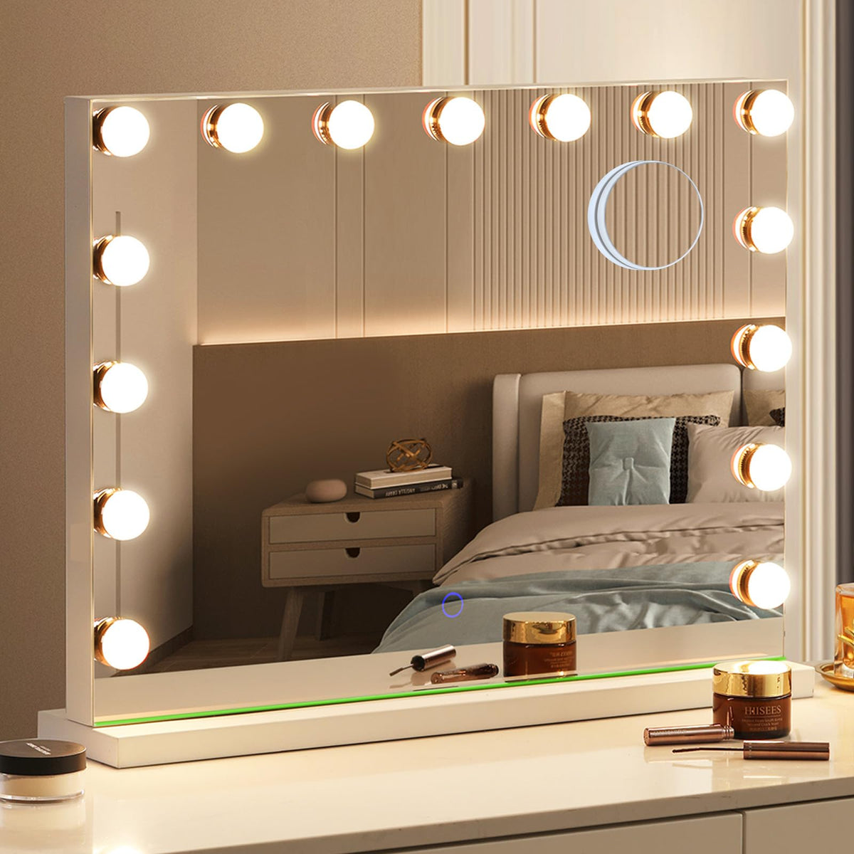 Amifiy Hollywood vanity mirror 23x18 with bright frame supports precise makeup application.