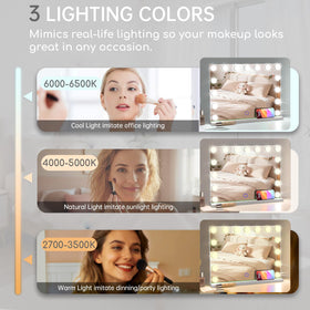 Amifiy vanity mirror shows three lighting modes for customized tones.