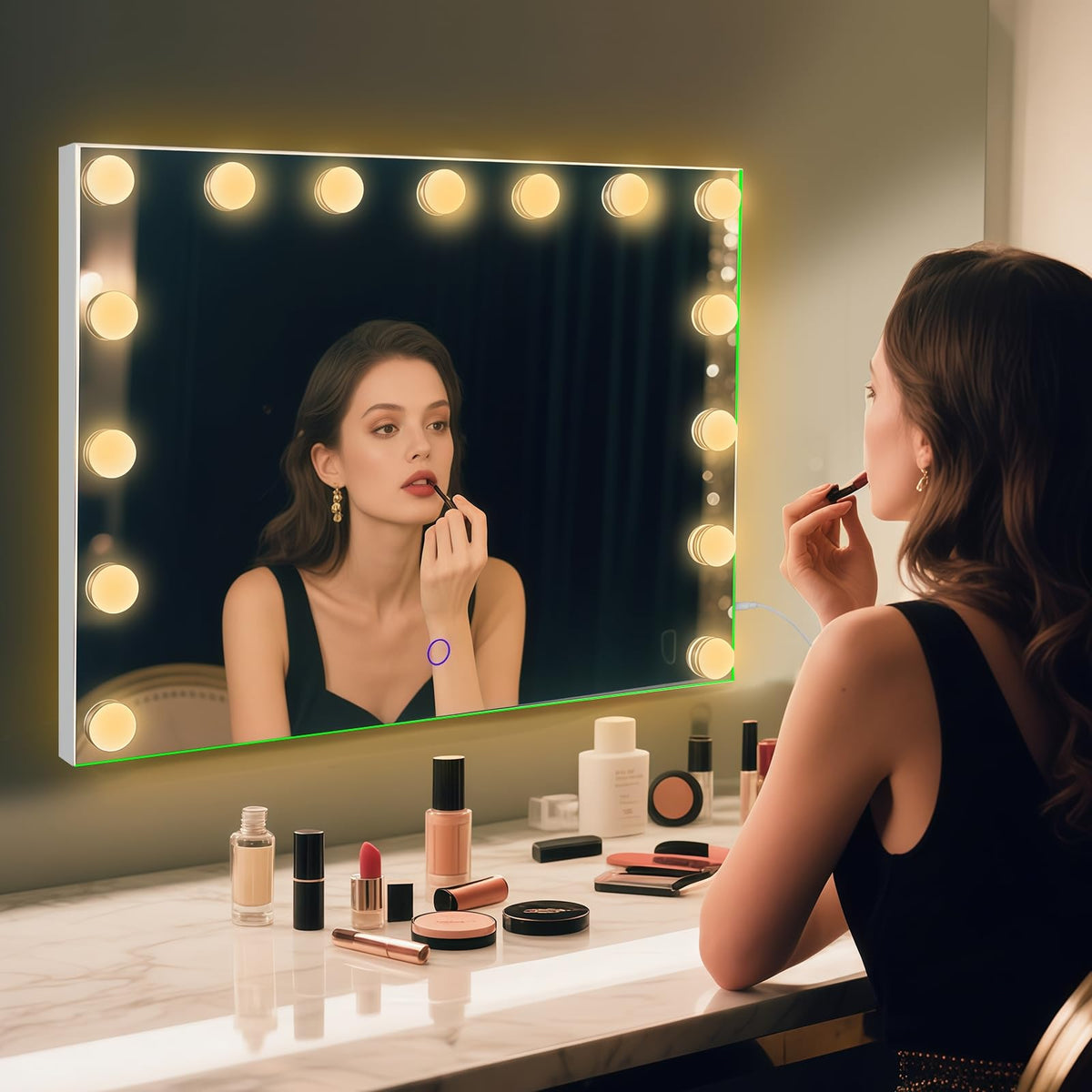 Amifiy sleek white frame adds modern style to any dressing area.