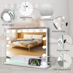 Amifiy vanity mirror with USB charging while you groom.