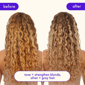 Amika Bust Your Brass Cool Blonde Shampoo features quinoa protein for strand strength
