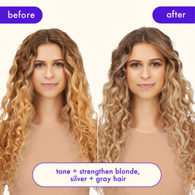 Amika Bust Your Brass Cool Blonde Shampoo highlights ultra-violet pigments for brass reduction