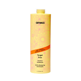 Amika Forget Frizz conditioner bottle with humidity shield delivers long-lasting frizz control.