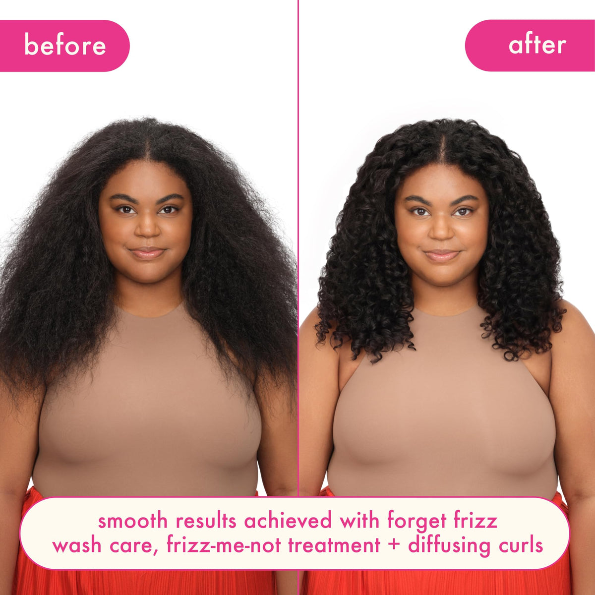 Amika Forget Frizz conditioner hair-apply close-up hints sleek results.