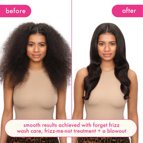 Amika Forget Frizz conditioner in-shower application suggests easy conditioning routine.