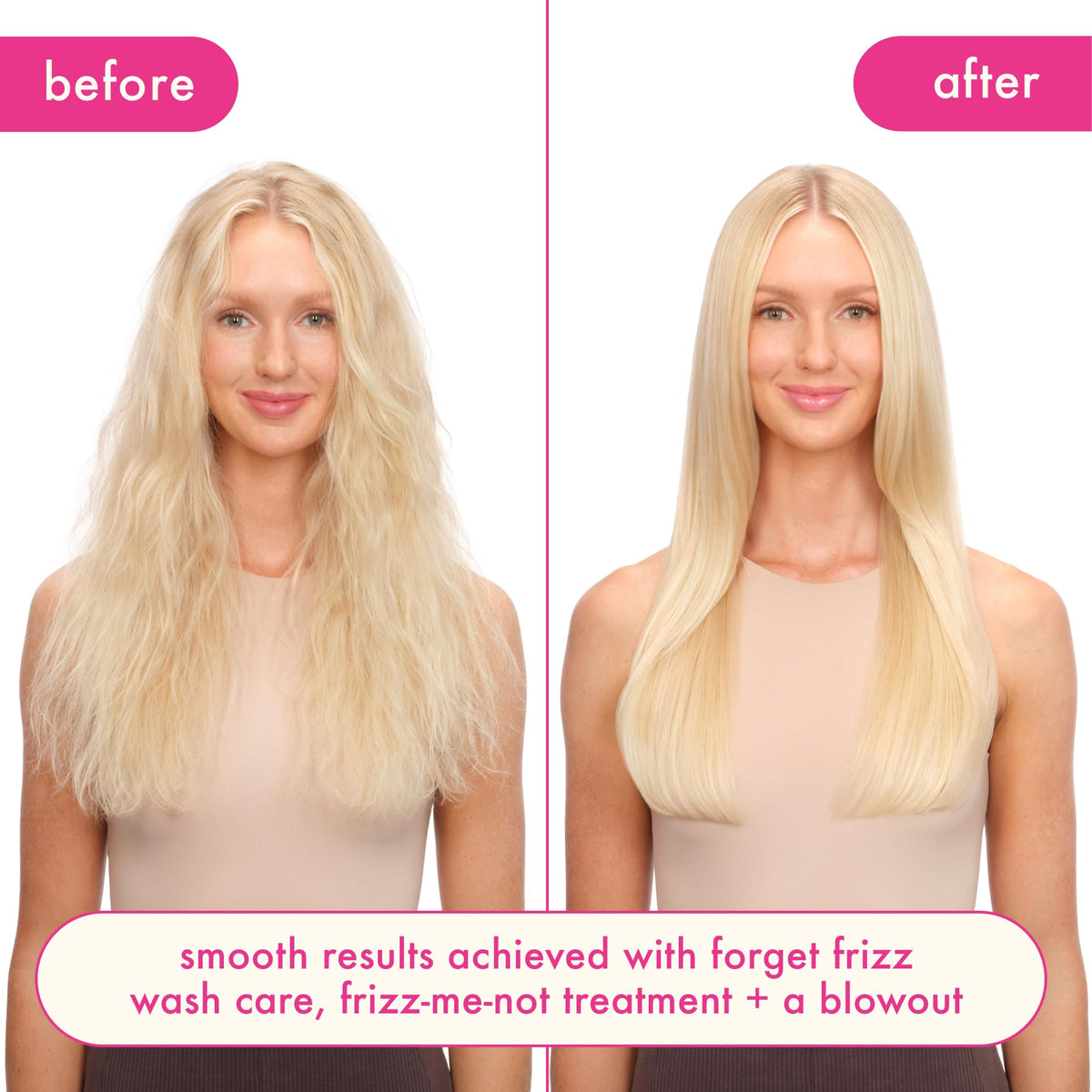 Amika Forget Frizz conditioner label close-up highlights humidity protection benefits.