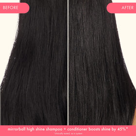Amika Mirrorball Shampoo close up shows glossy finish and color friendly care