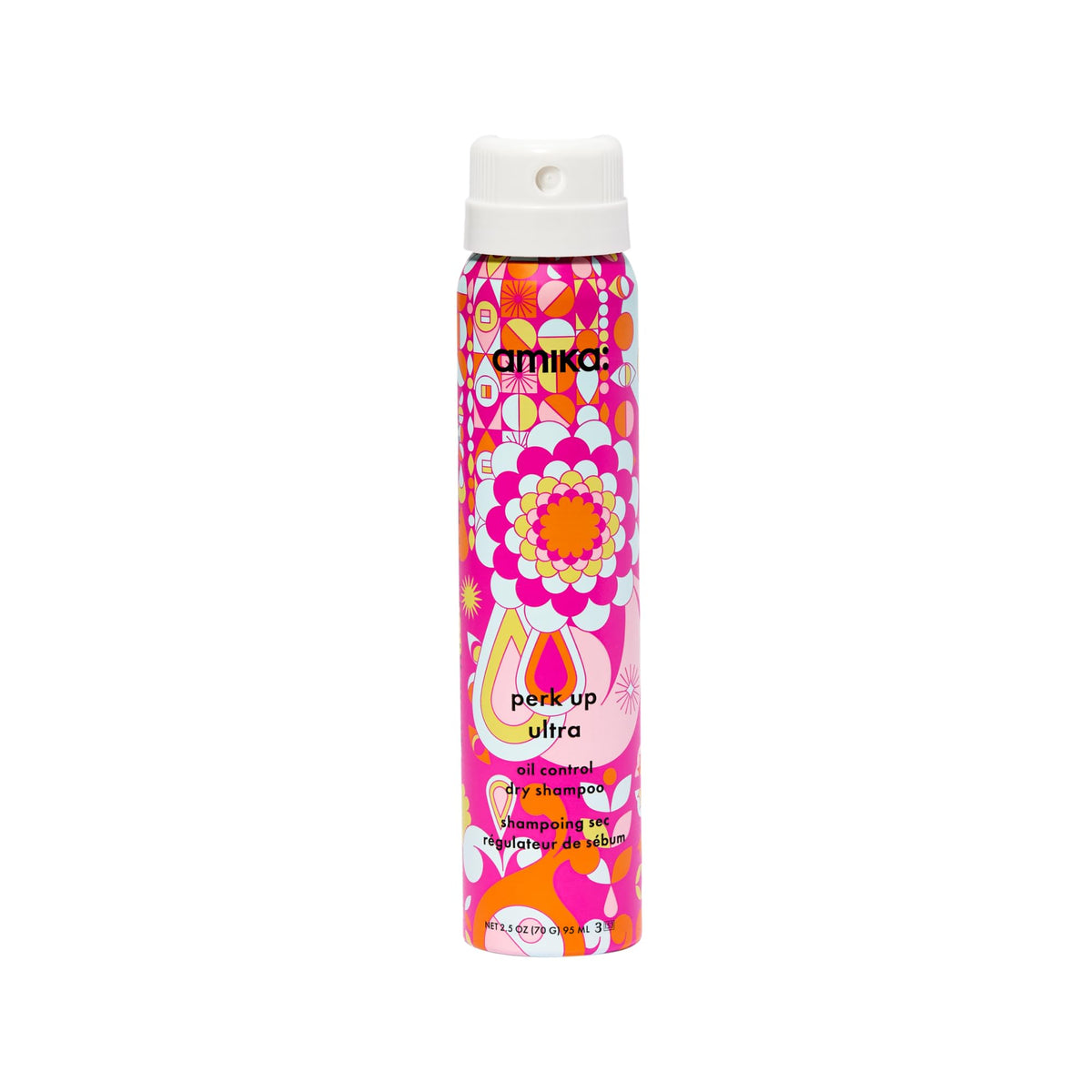Amika Perk Up Ultra Dry Shampoo bottle ready to absorb oil and refresh roots.