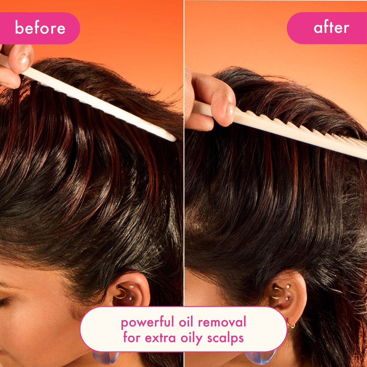 Hair-finish after application showing a non-sticky, refreshed appearance.