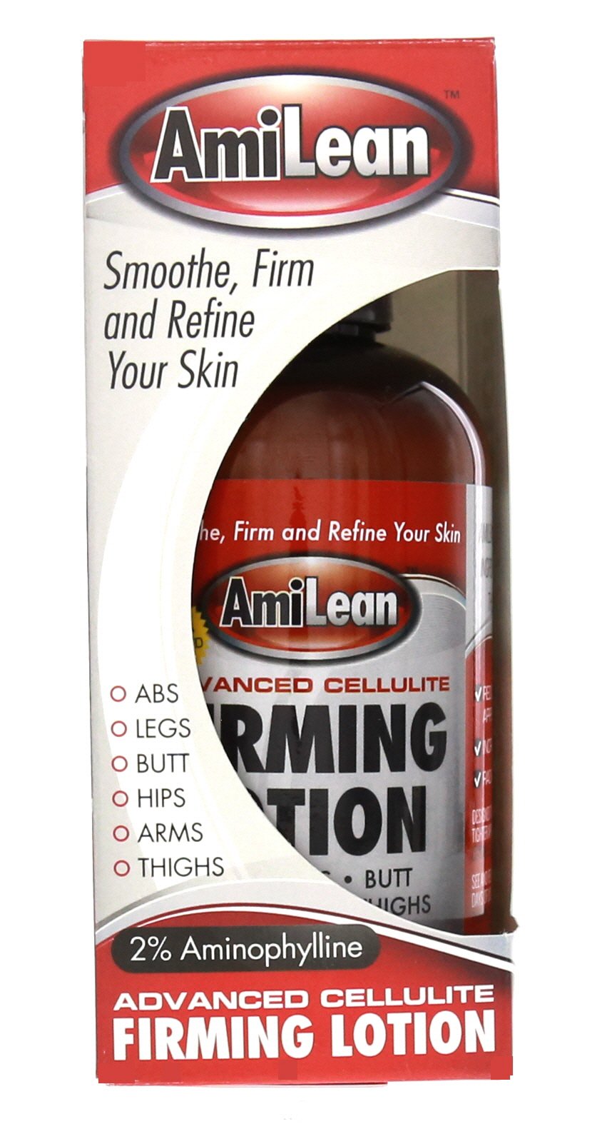 AmiLean cellulite cream bottle showing a potent formula for firmer skin.