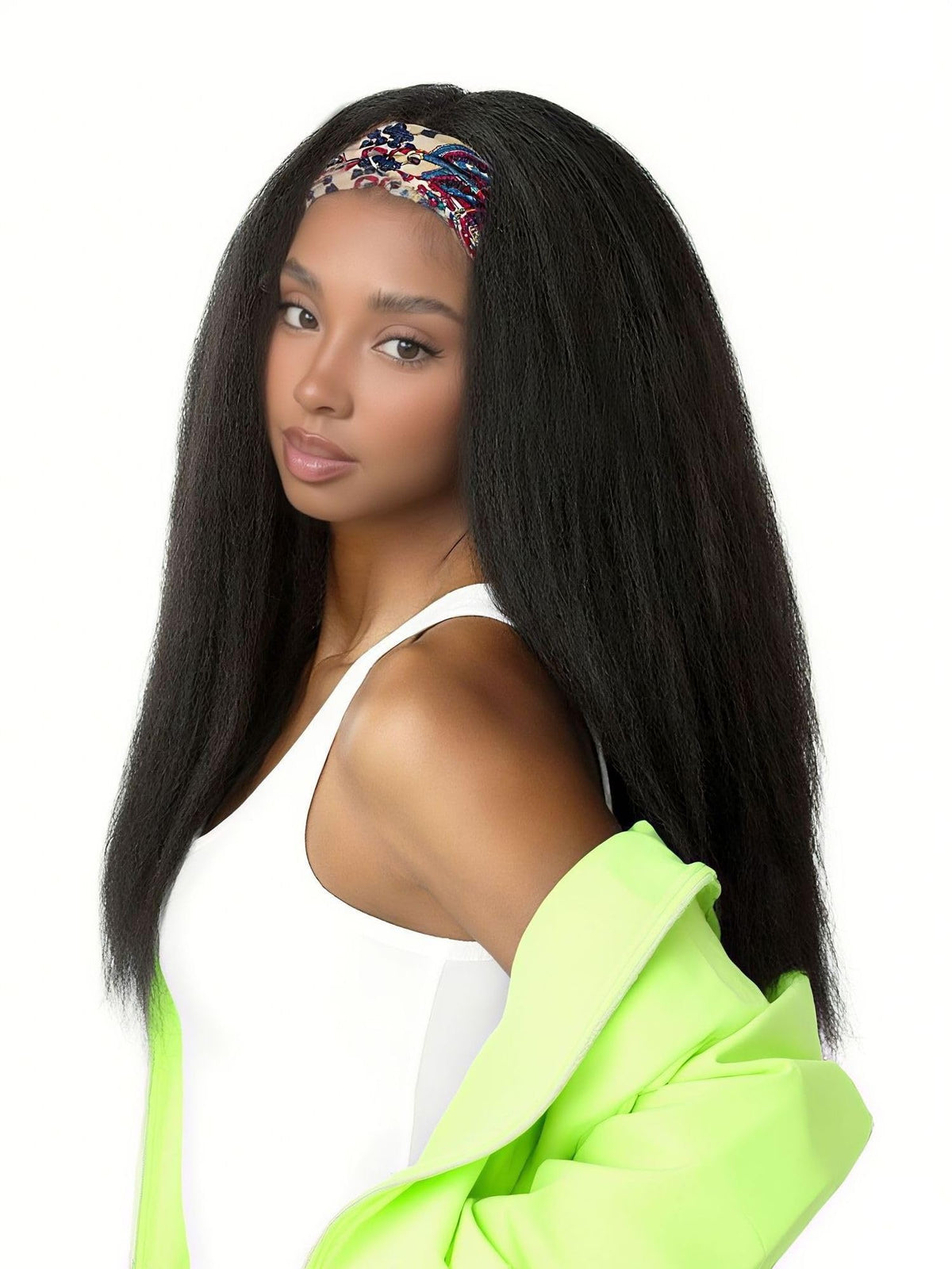 Aminow kinky straight headband wig, 20-inch natural black, ready to wear without glue.