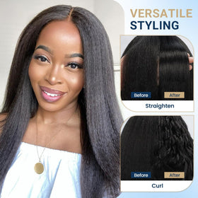 Aminow Kinky Straight Lace Front Wig suits Black women for easy style changes.