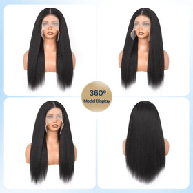 Aminow Kinky Straight Lace Front Wig delivers 22-inch dramatic length.
