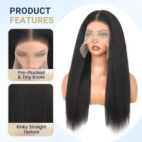 Aminow Kinky Straight Lace Front Wig features a pre-plucked hairline for natural blend.