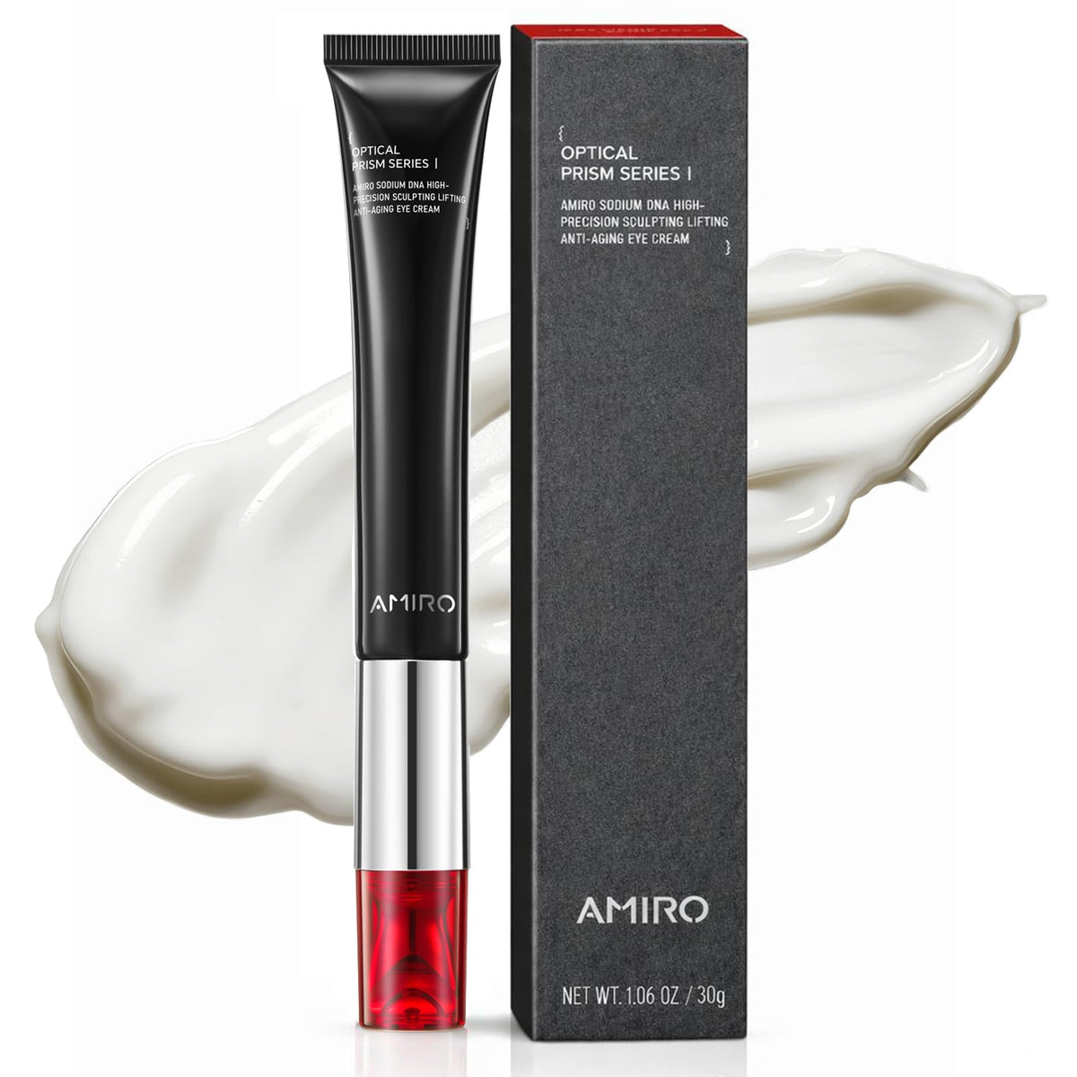 AMIRO 2 in 1 red light eye cream with built-in microcurrent massage for smoother under-eye skin