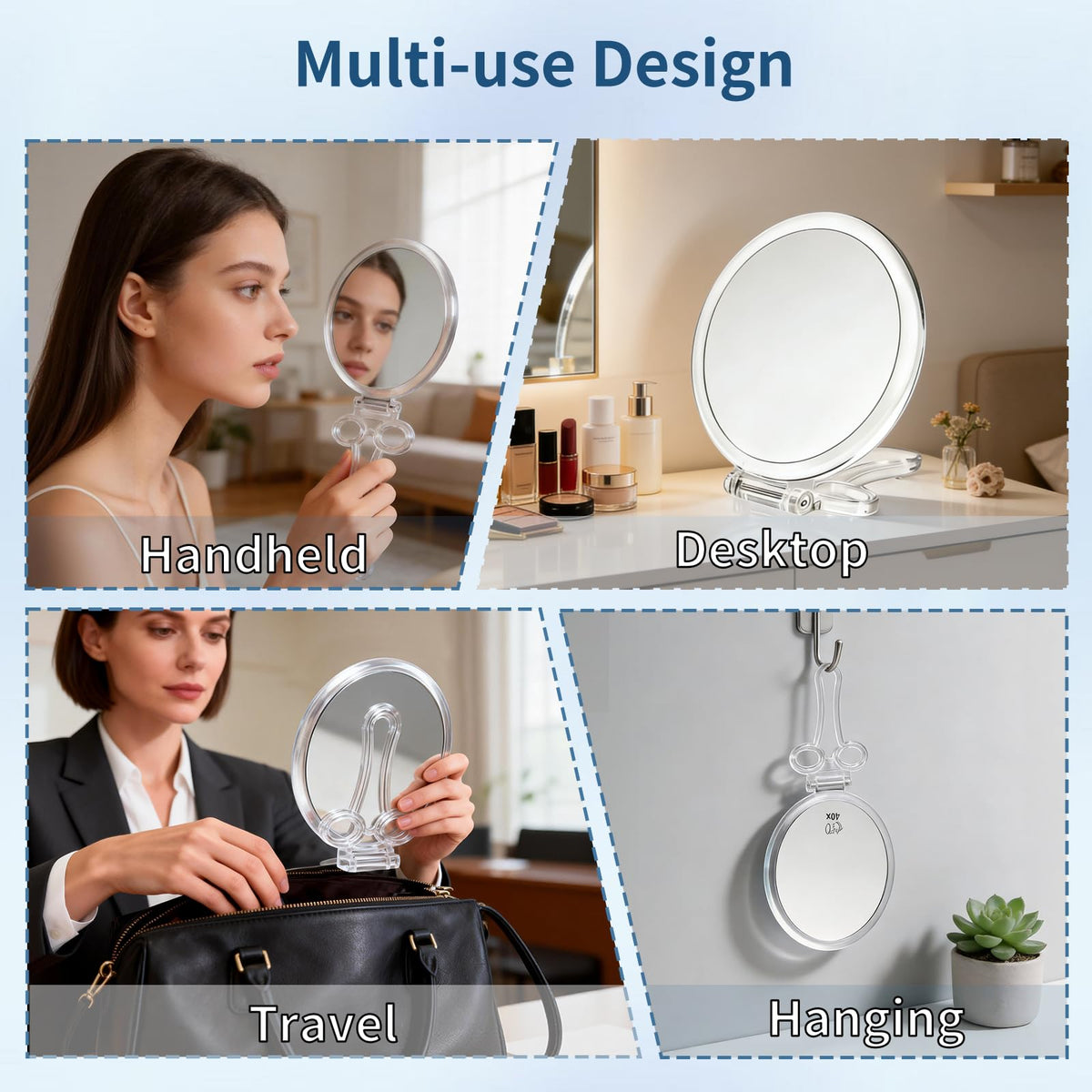 AMISCE folding travel mirror is compact and easy to carry.