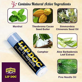 Amish Origins Lip Doc Balm application swipe: easy glide for smooth, hydrated lips all day.