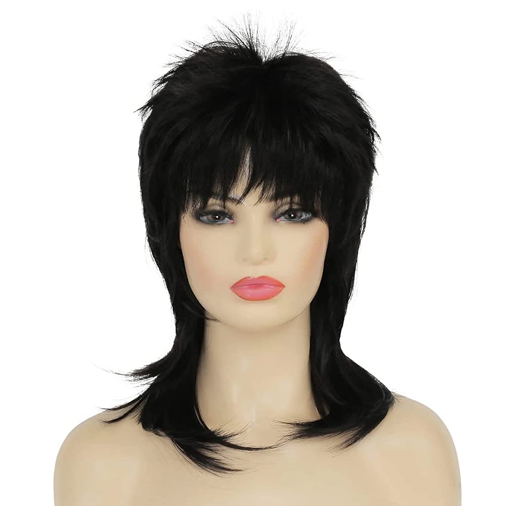 Amnenl mullet wig with black shoulder-length style for daily wear.