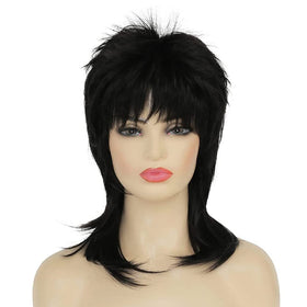 Amnenl mullet wig with black shoulder-length style for daily wear.