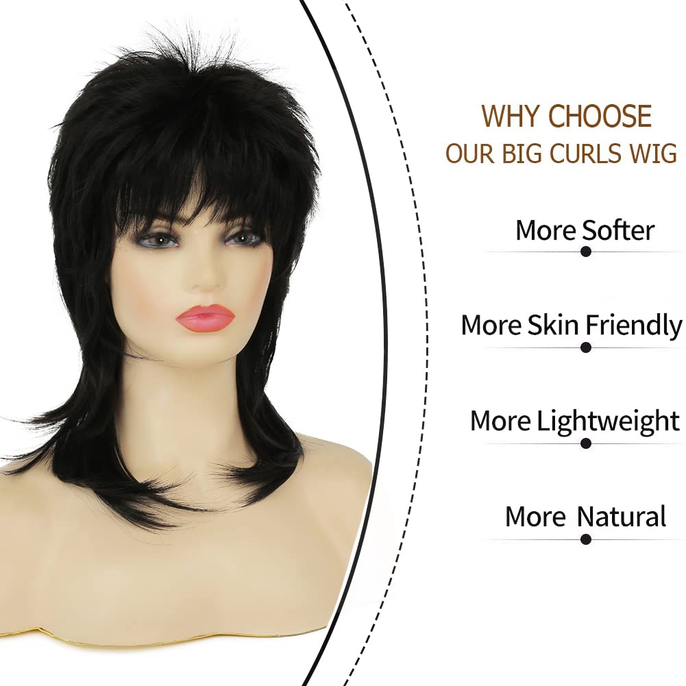 Amnenl mullet wig curls ideal for 80s cosplay and looks.