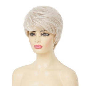 Amnenl silver white wig with natural look and easy styling potential.