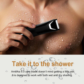 Amorka titanium-ceramic blade material shown for high hardness and longevity.