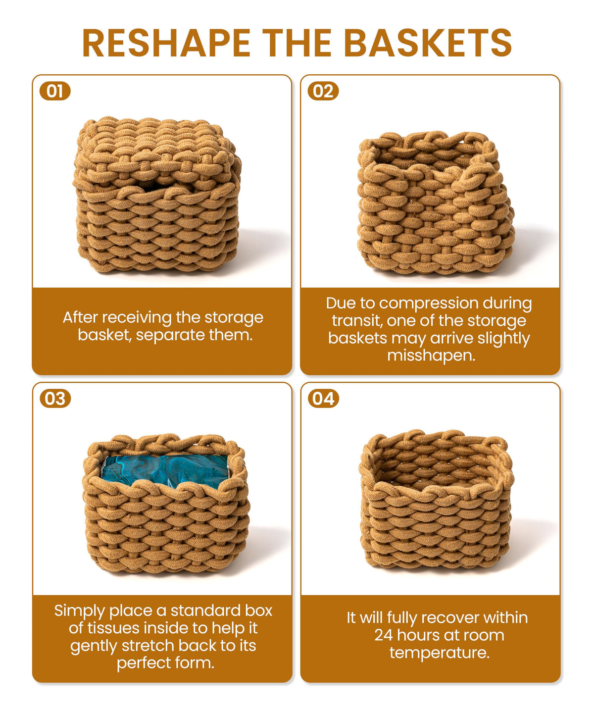 AmorousCat macrame basket recovering its shape after transit compression.