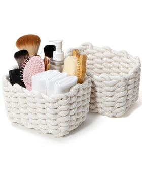 AmorousCat small macrame basket front view in white for stylish storage.