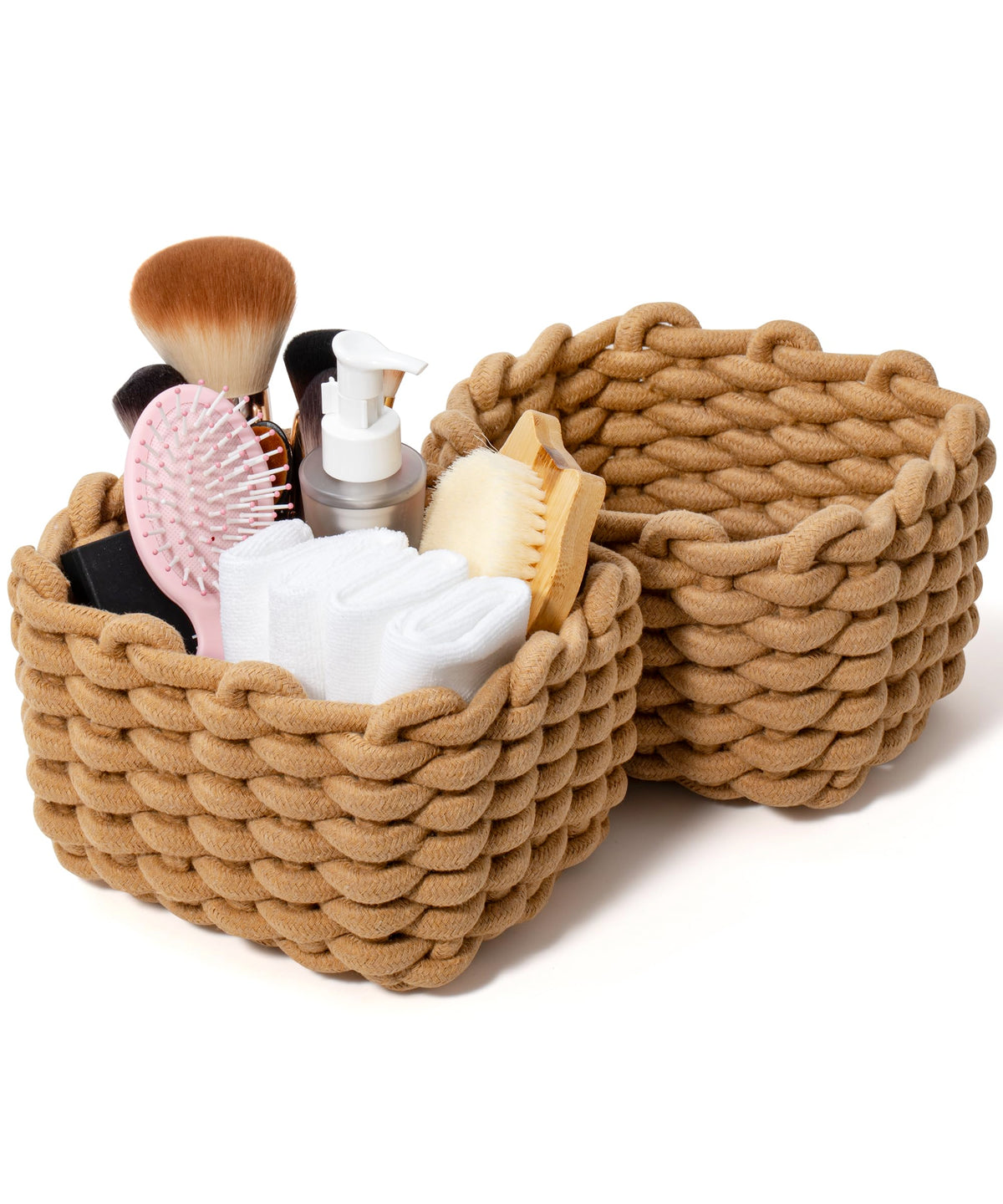 AmorousCat small macrame vanity basket for cosmetics and brushes.