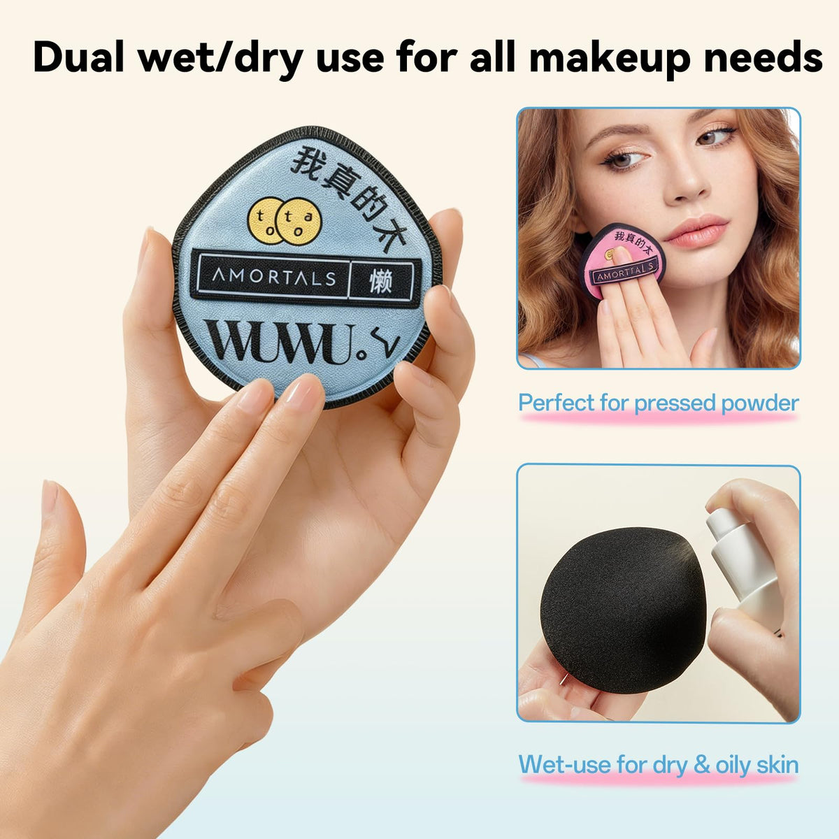 AMORTALS Cushion Puff with soft density for even coverage and a gentle touch.