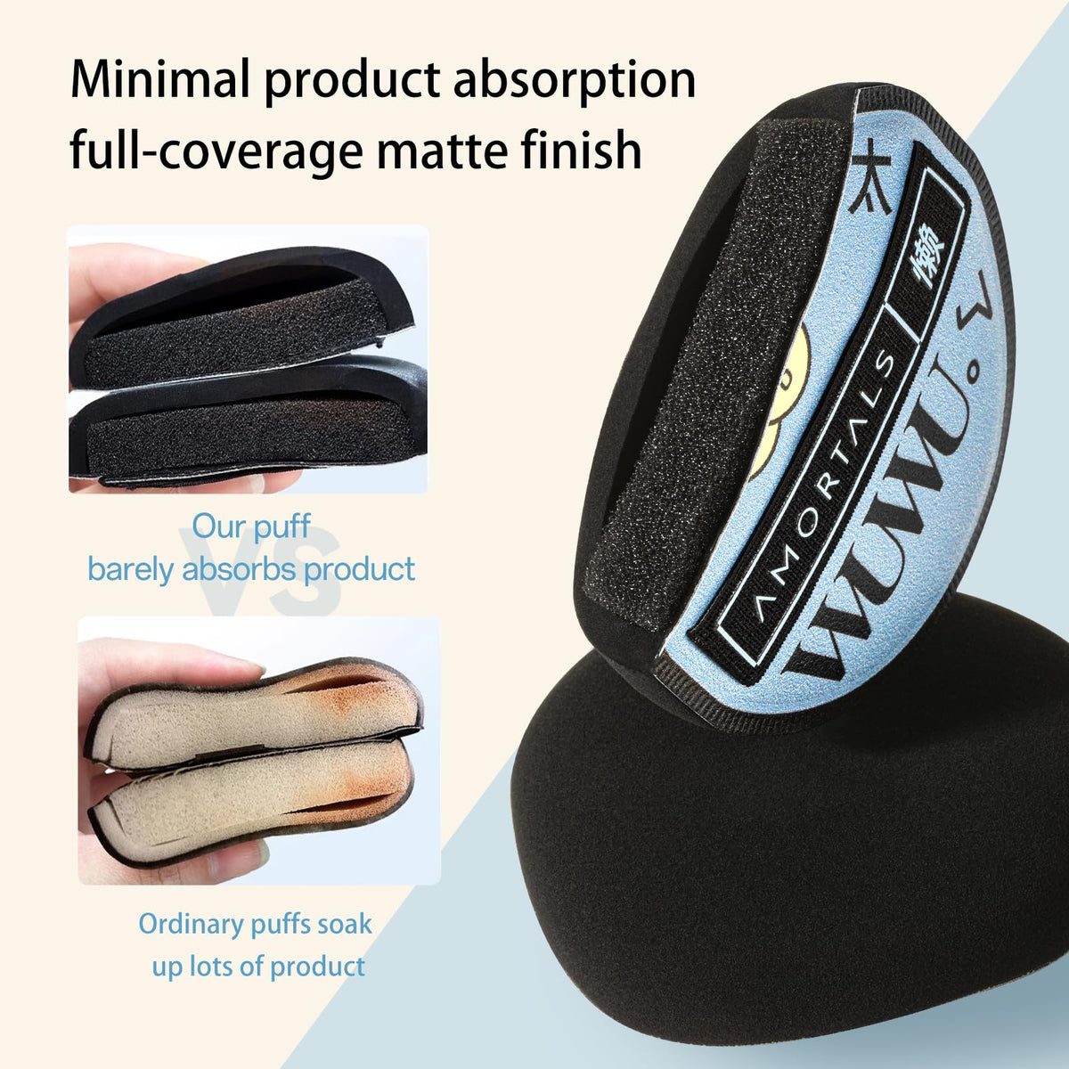 AMORTALS Foundation Puff with Case keeps your puff clean and ready on the go.