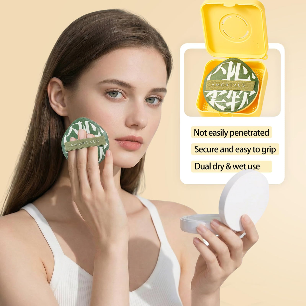 AMORTALS Foundation Sponge with three-finger straps for secure control.