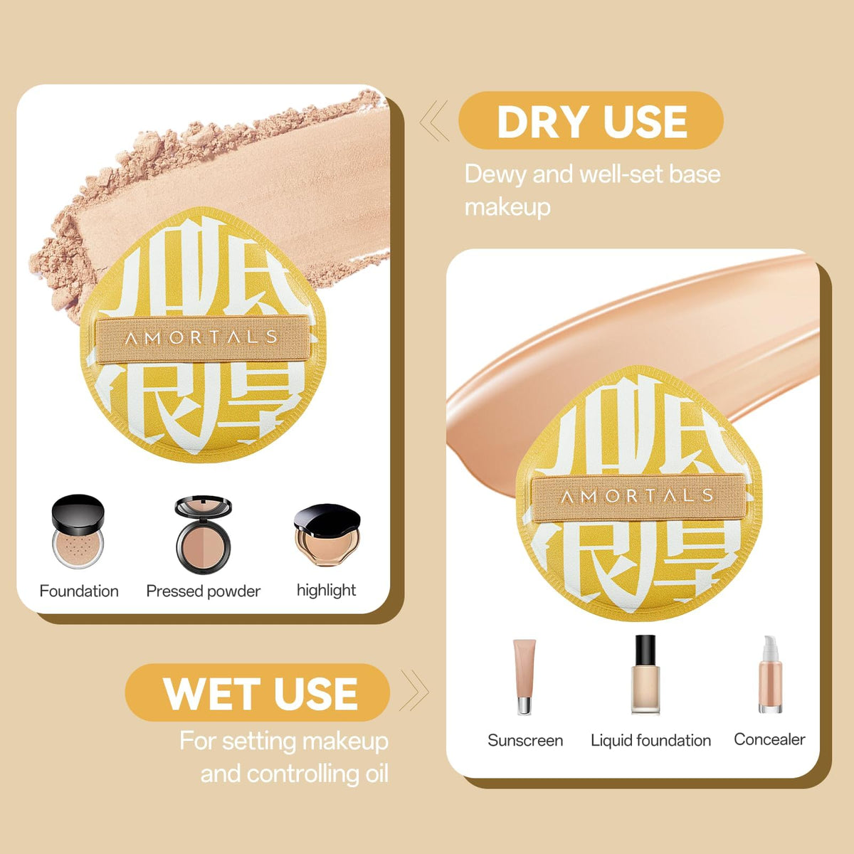 AMORTALS teardrop contour reaches nose and eye areas.