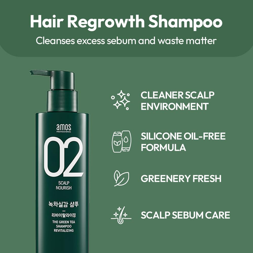 Green Tea Shampoo ingredients from AMOS PROFESSIONAL highlighting amino acids for hair structure