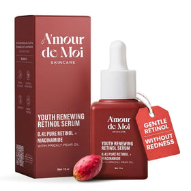 Amour De Moi ADM retinol serum bottle close-up with premium glass packaging for stability
