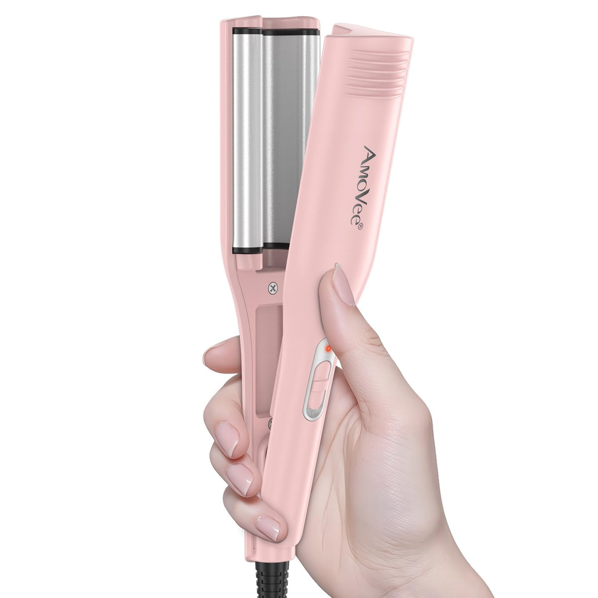 AmoVee Hair Crimper half-inch barrel close-up for quick styling on the go