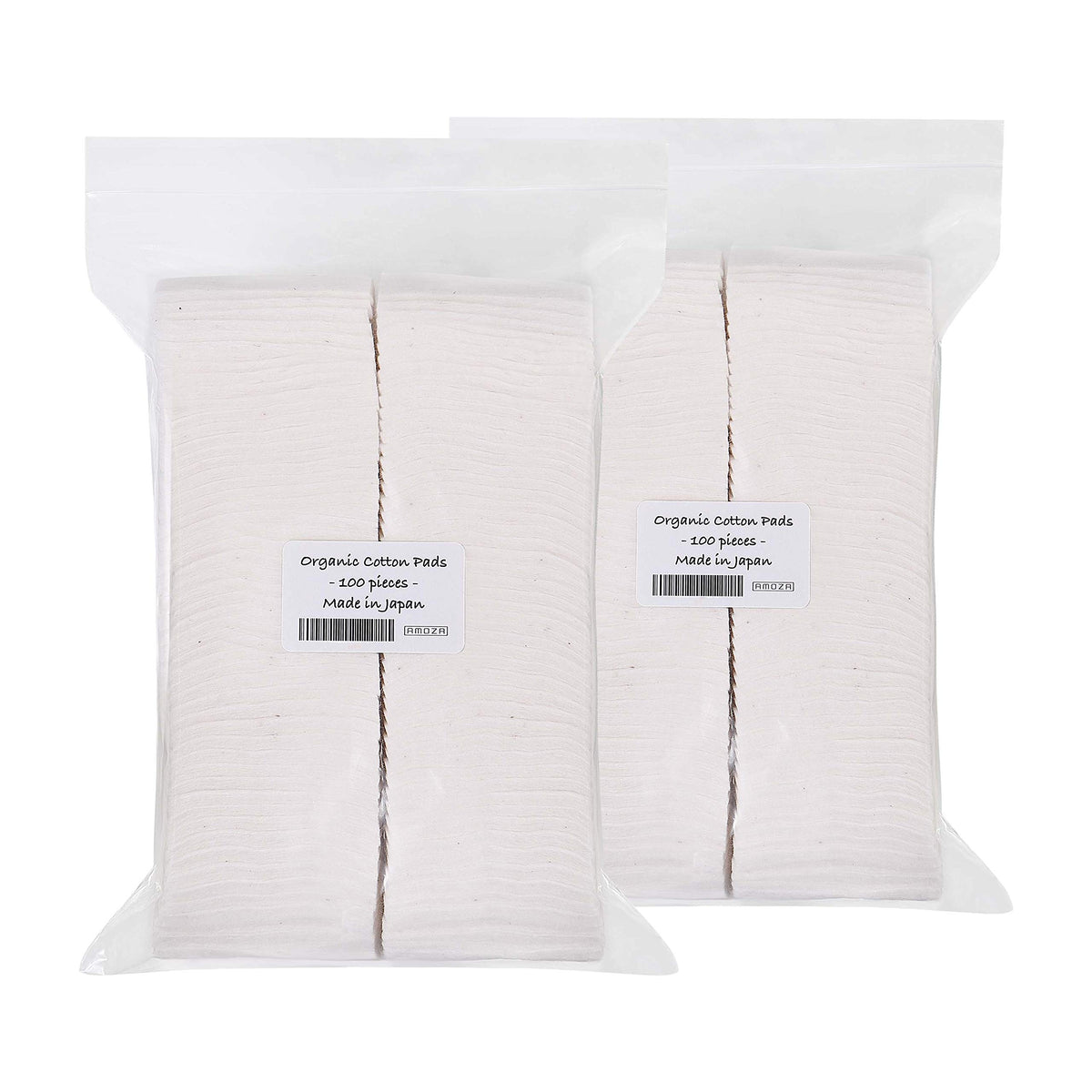 AMOZA Japanese Organic Cotton Pads front view in a two-pack box for gentle cleansing.