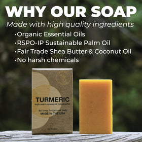 Amphibian Organics turmeric kojic soap bar lather delivers a rich cleansing experience