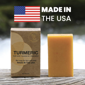 Amphibian Organics turmeric kojic soap bar proudly made in the USA