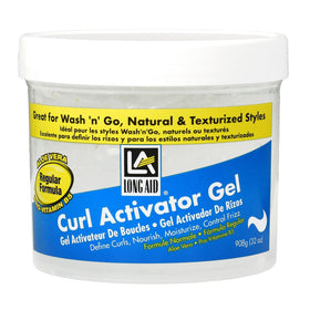 AmPro Long-Aid Activator Gel bottle front shows the moisture-rich formula for defined curls.